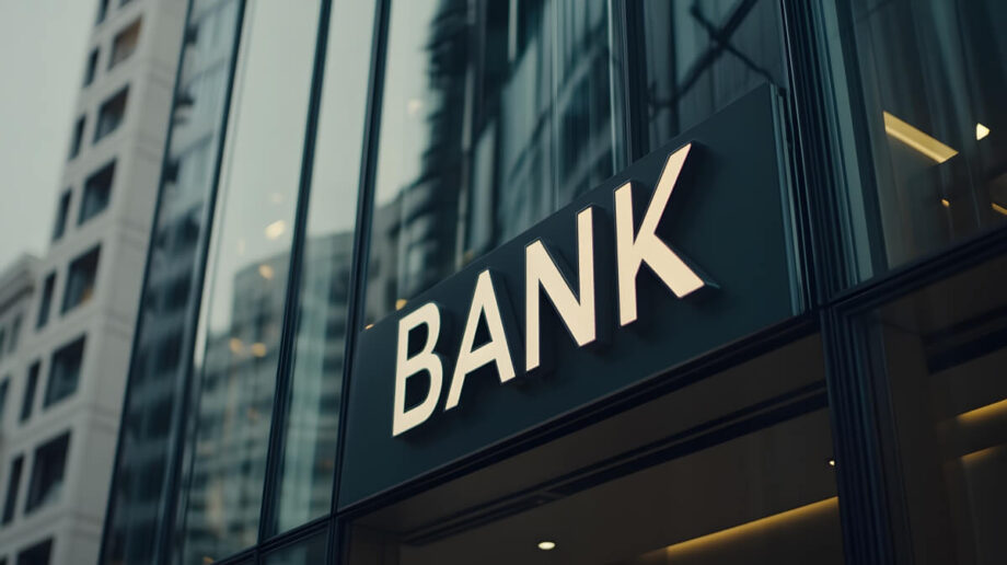Nowoczesny budynek banku, symbol spory z bankami.