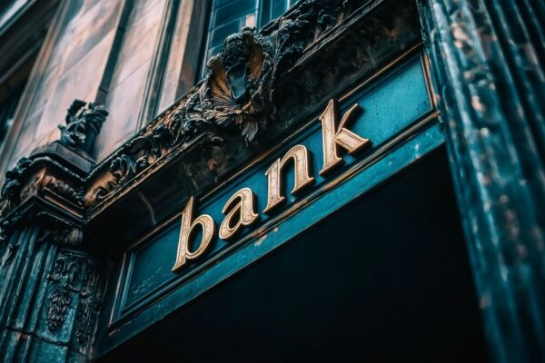 Zdjęcie wejścia do banku, które często kojarzy się z hasłem spory z bankami.